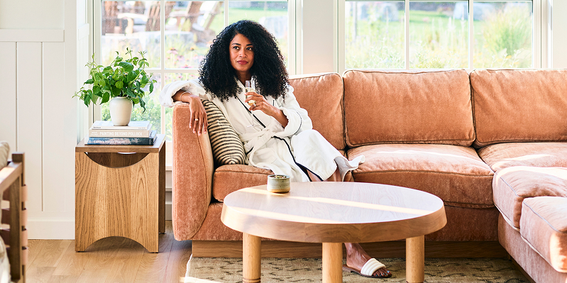 woman sitting in the living room
